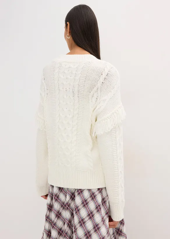Oversize svetr s třásněmi, bonprix