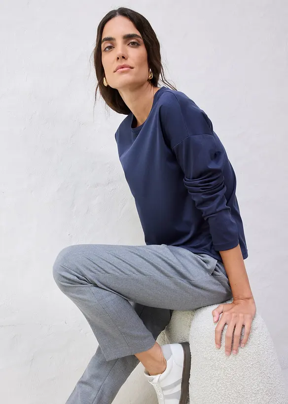 Triko s dlouhým rukávem a podílem hedvábí, bonprix