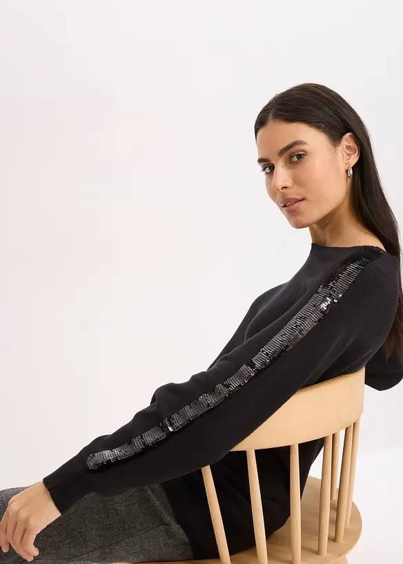 Svetr z jemné pleteniny s flitry, bonprix