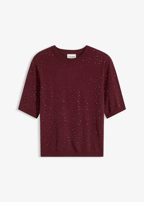 Svetr z jemné pleteniny, se třpytivými kamínky, poloviční rukáv, bonprix