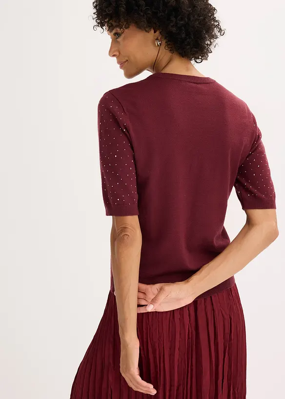 Svetr z jemné pleteniny, se třpytivými kamínky, poloviční rukáv, bonprix