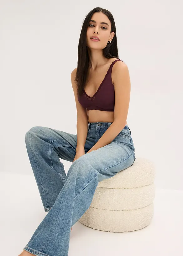 Žebrovaná braletka s organickou bavlnou a krajkou, bonprix