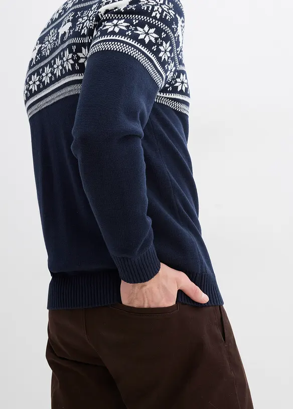 Příjemný svetr na zapínání s norským vzorem, z čisté bavlny, bonprix
