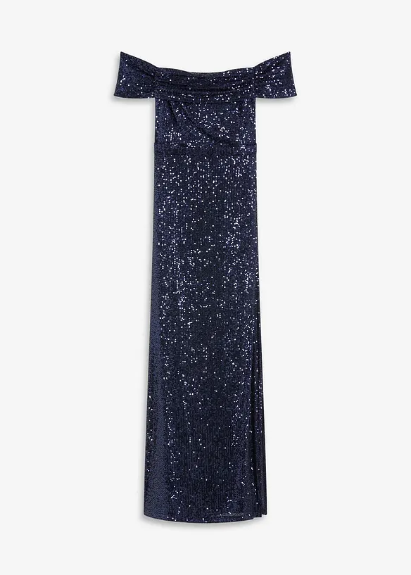Pajetkové šaty s výstřihem Carmen, bonprix