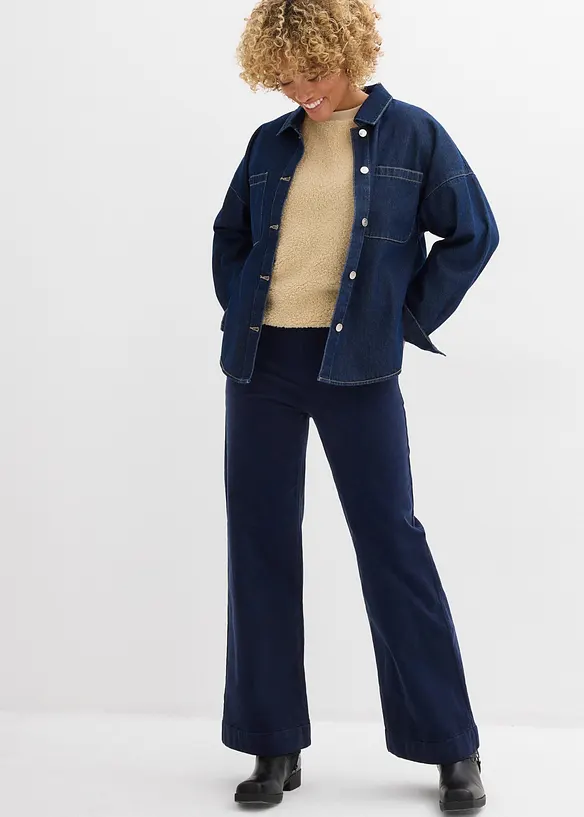 Široké strečové manšestrové kalhoty, High Waist, bonprix