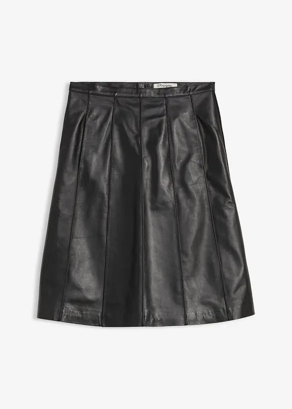 Rozšířená kožená sukně z jehněčí kůže nappa, bonprix