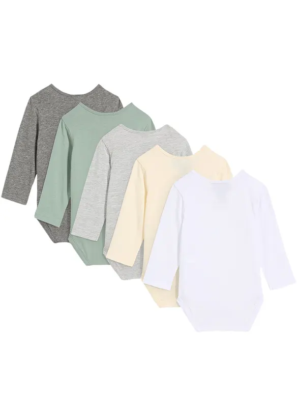 Kojenecké body z organické bavlny, dlouhý rukáv (5 ks v balení), bonprix