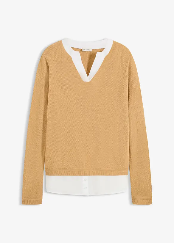 Svetr z jemného úpletu, s halenkovou vsadkou, bonprix