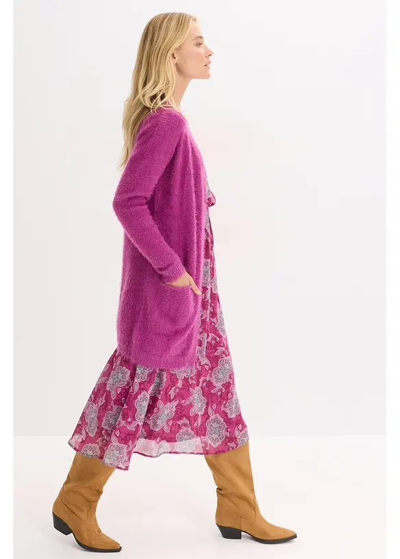 Dlouhý pletený kabátek ve flaušovém vzhledu, bonprix