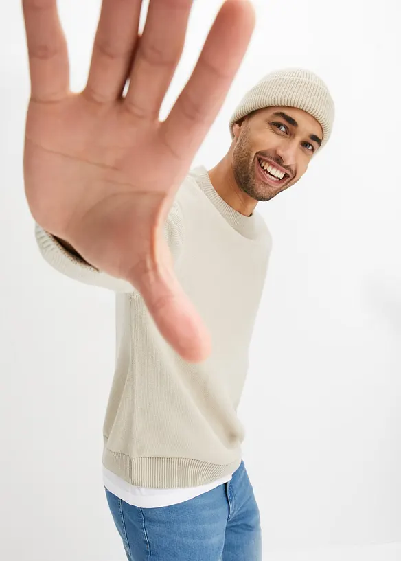 Svetr s kulatým výstřihem a bavlnou, Loose Fit, bonprix