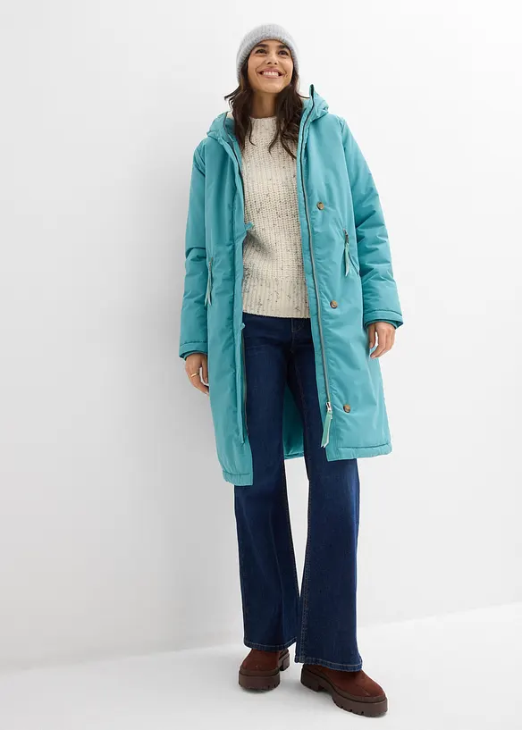 Zimní kabát s medvídkovou kožešinou na kapuci, bonprix