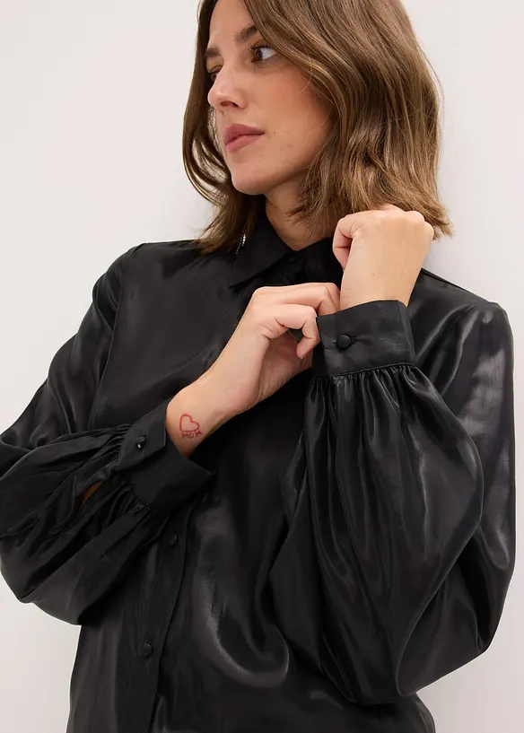 Košilová halenka z lesklého saténu, bonprix