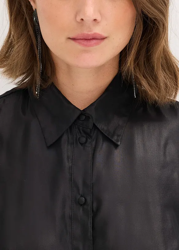 Košilová halenka z lesklého saténu, bonprix