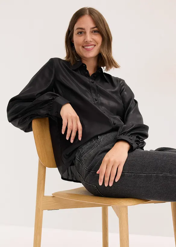 Košilová halenka z lesklého saténu, bonprix