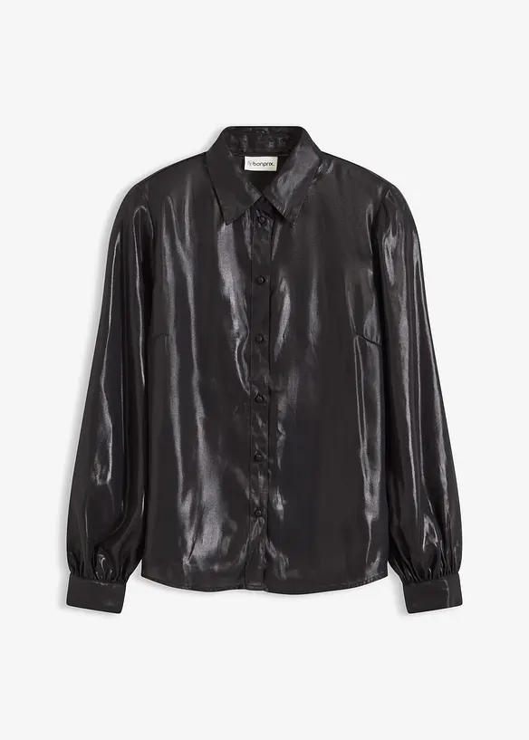 Košilová halenka z lesklého saténu, bonprix