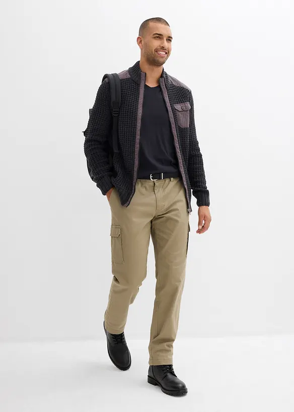 Kabátek z hrubé pleteniny, s tkanou aplikací, bonprix