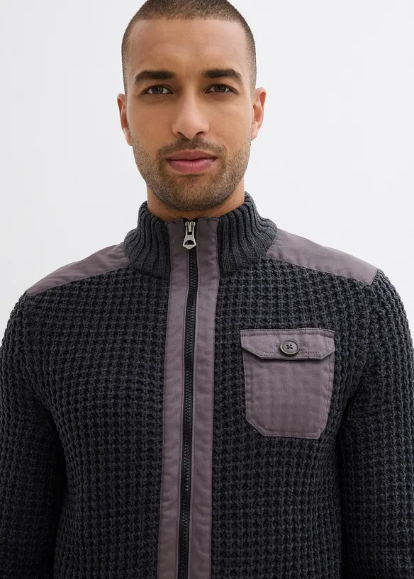 Kabátek z hrubé pleteniny, s tkanou aplikací, bonprix