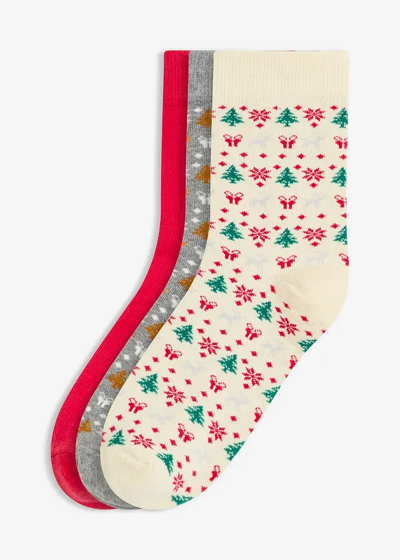Vánoční ponožky s organickou bavlnou (3 páry v balení), bonprix