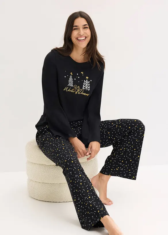 Pyžamo z čisté bavlny, se třpytivým potiskem, bonprix