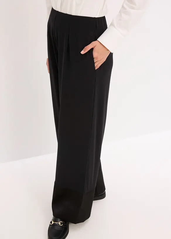 Žerzejové kalhoty se saténovými lemy, bonprix