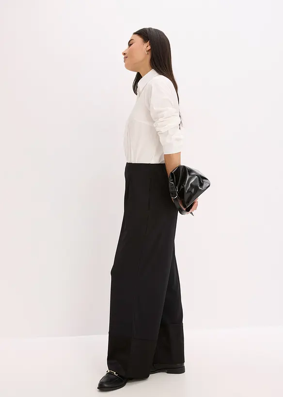 Žerzejové kalhoty se saténovými lemy, bonprix