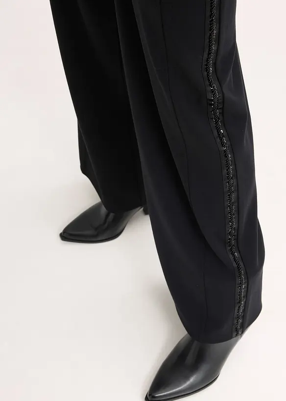 Kalhoty bez zapínání, z materiálu Punto di Roma, se třpytivými kamínky, bonprix