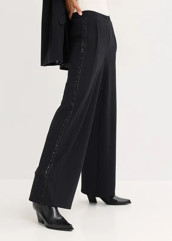 Kalhoty bez zapínání, z materiálu Punto di Roma, se třpytivými kamínky, bonprix