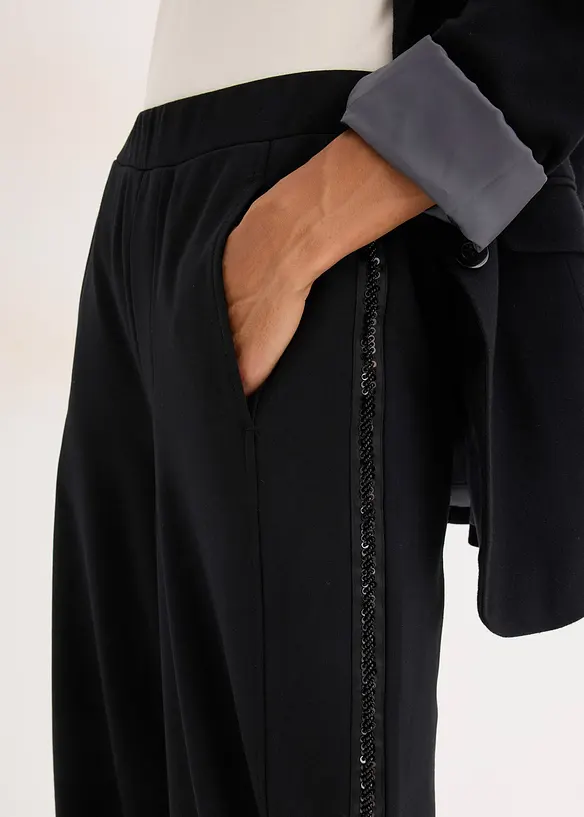 Kalhoty bez zapínání, z materiálu Punto di Roma, se třpytivými kamínky, bonprix