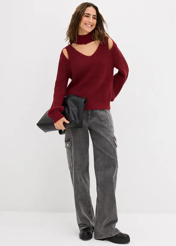 Svetr z hrubé pleteniny s prostřihy, bonprix