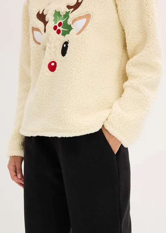 Domácí souprava z medvídkového flísu, s flísovými kalhotami, bonprix