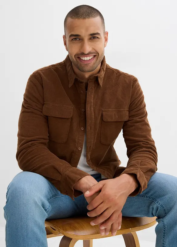 Strečová manšestrová košile s teplou flísovou podšívkou, bonprix