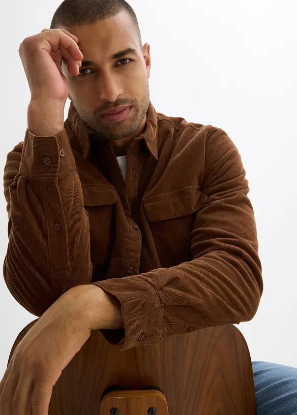 Strečová manšestrová košile s teplou flísovou podšívkou, bonprix