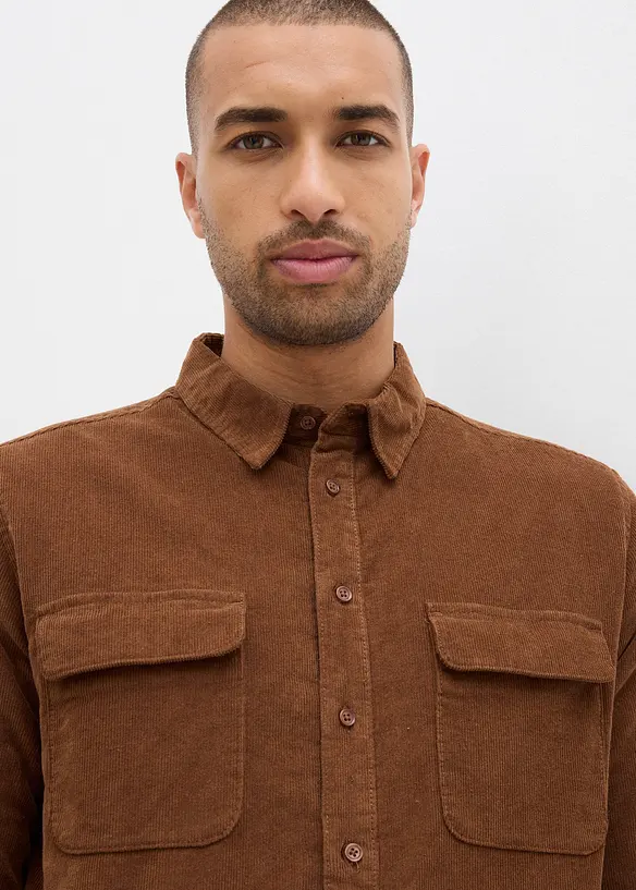 Strečová manšestrová košile s teplou flísovou podšívkou, bonprix