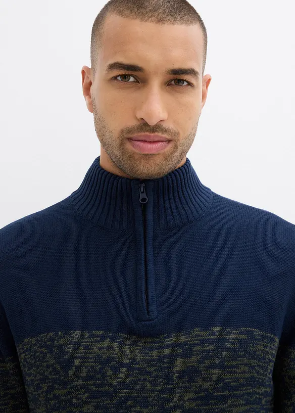 Svetr s límečkem na zip, z hrubé pleteniny s bavlnou, bonprix