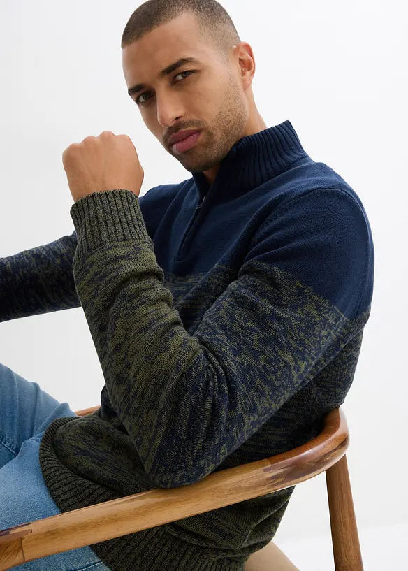 Svetr s límečkem na zip, z hrubé pleteniny s bavlnou, bonprix