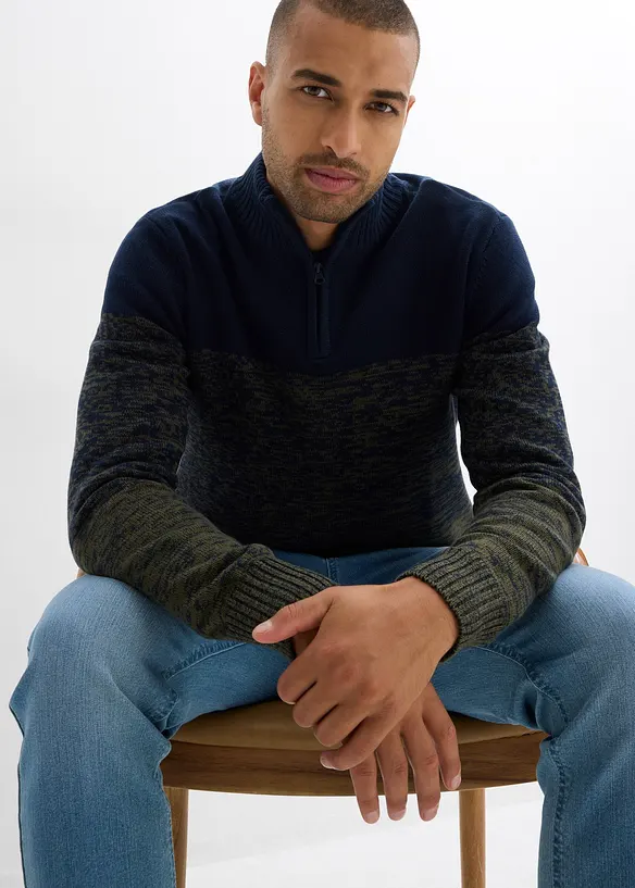 Svetr s límečkem na zip, z hrubé pleteniny s bavlnou, bonprix