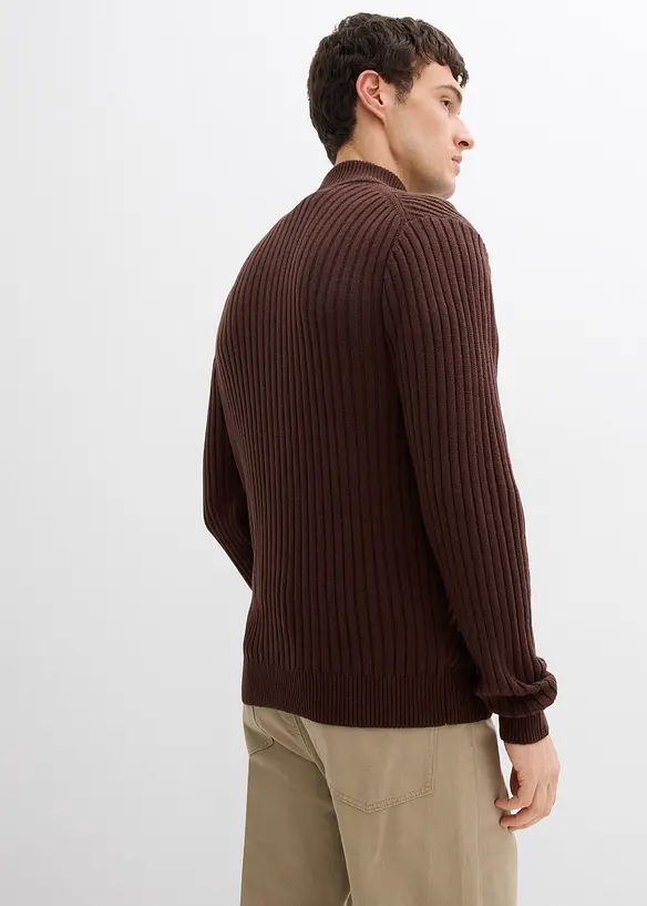 Žebrovaný pletený kabátek z bavlněné směsi, bonprix