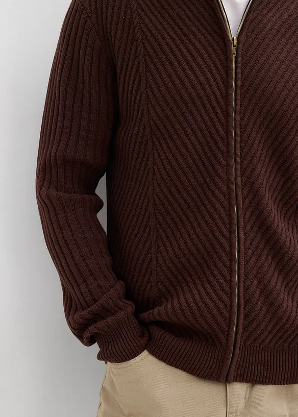 Žebrovaný pletený kabátek z bavlněné směsi, bonprix