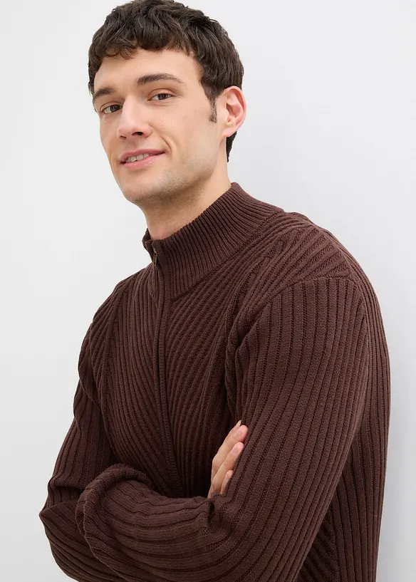 Žebrovaný pletený kabátek z bavlněné směsi, bonprix