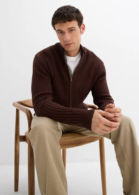 Žebrovaný pletený kabátek z bavlněné směsi, bonprix