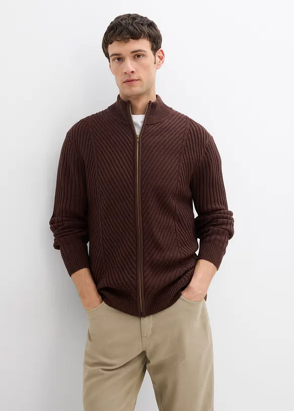 Žebrovaný pletený kabátek z bavlněné směsi, bonprix