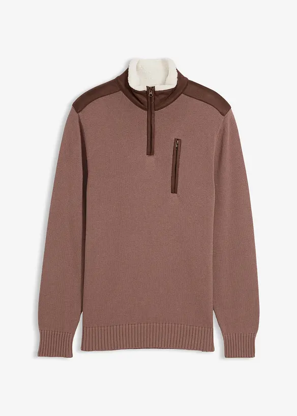 Svetr ze silnější pleteniny, s límečkem na zip a tkaným lemem, bonprix