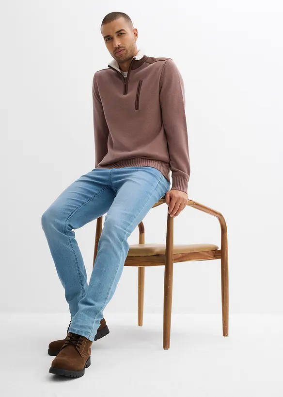 Svetr ze silnější pleteniny, s límečkem na zip a tkaným lemem, bonprix