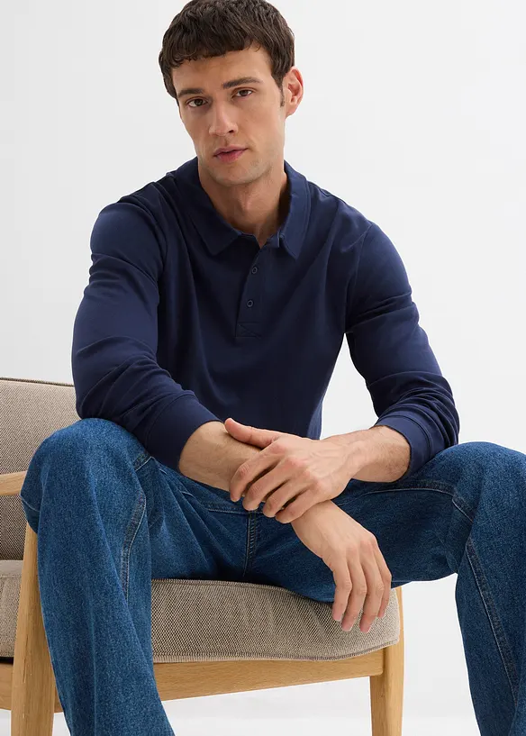 Triko polo s dlouhým rukávem, z čisté organické bavlny, bonprix