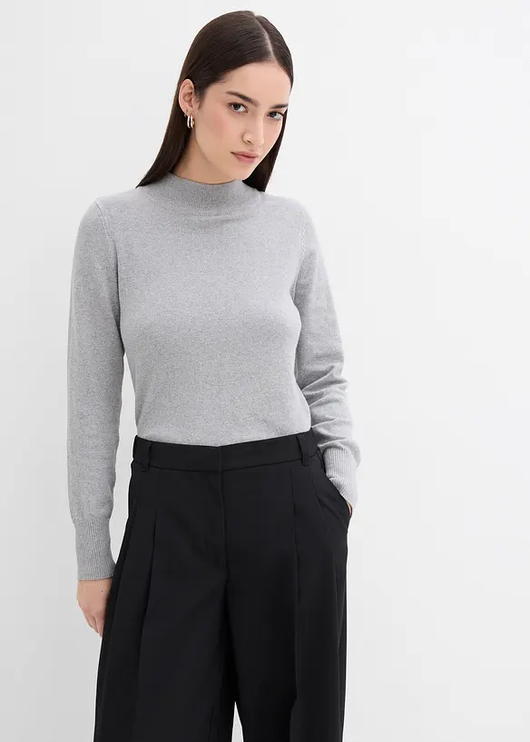 Kalhoty se sklady v pase, s pohodlným pasem a rozparky, bonprix