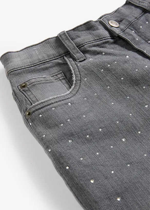 Džíny Wide Leg se štrasovými kamínky, Mid Waist, bonprix