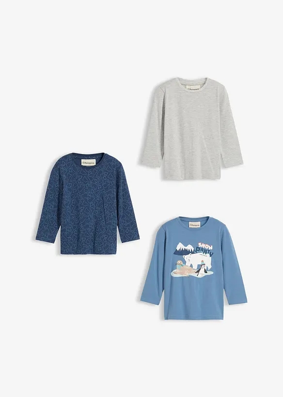 Tričko s dlouhým rukávem a organickou bavlnou (3 ks v balení), bonprix