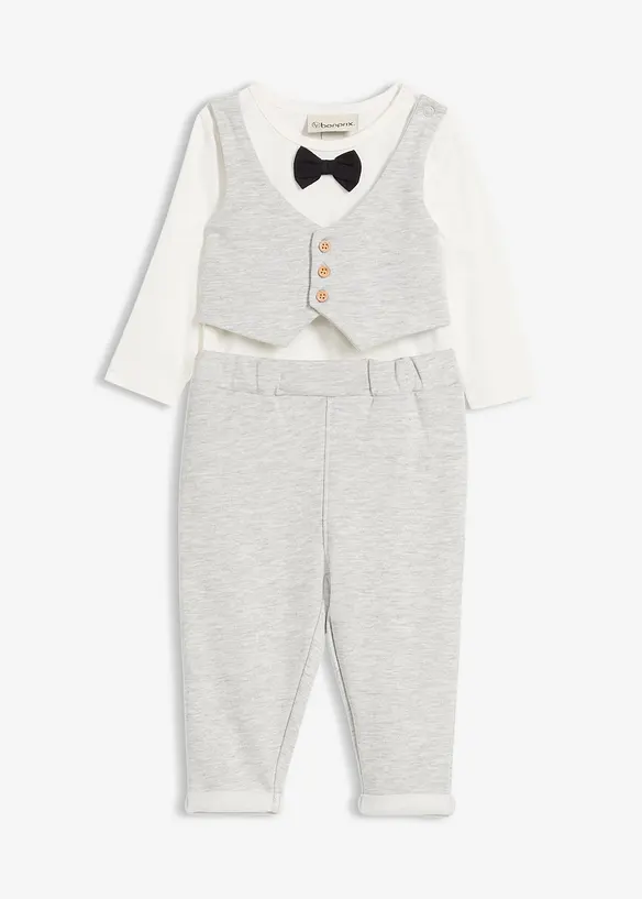 Sváteční souprava s vestovým body, motýlkem a kalhotami z čisté organické bavlny (3dílná souprava), bonprix