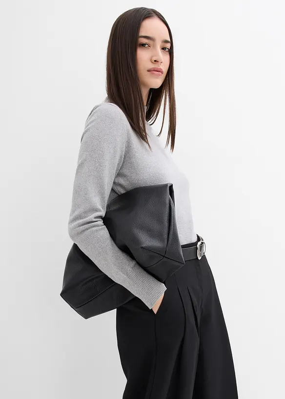 Kalhoty se sklady v pase, s pohodlným pasem a rozparky, bonprix