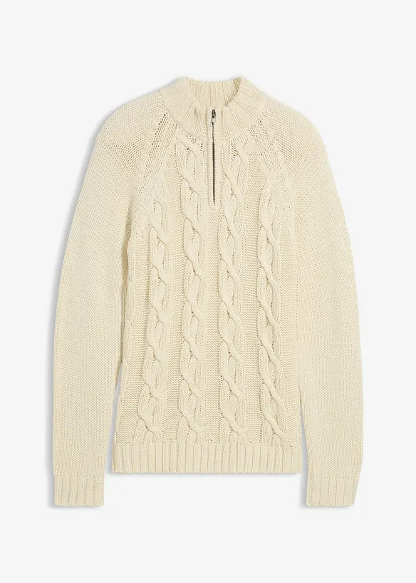 Svetr s  límcem na zip, z hrubé pleteniny s bavlnou, bonprix